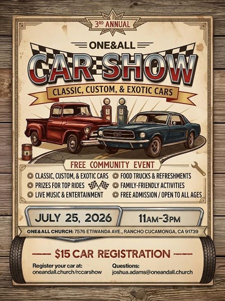 One and All Car Show flyer July 2026